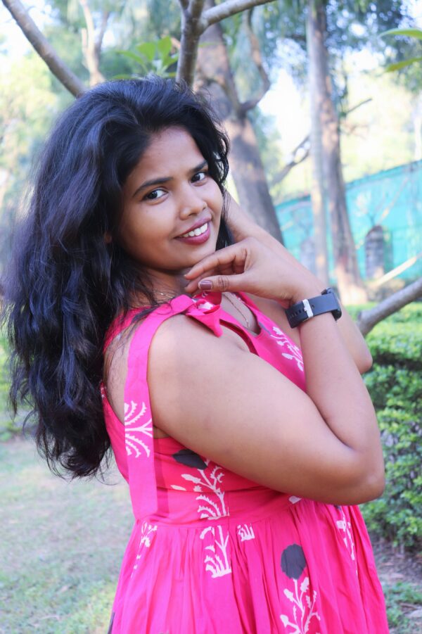 Anika, pink maxi dress with shoulder strap